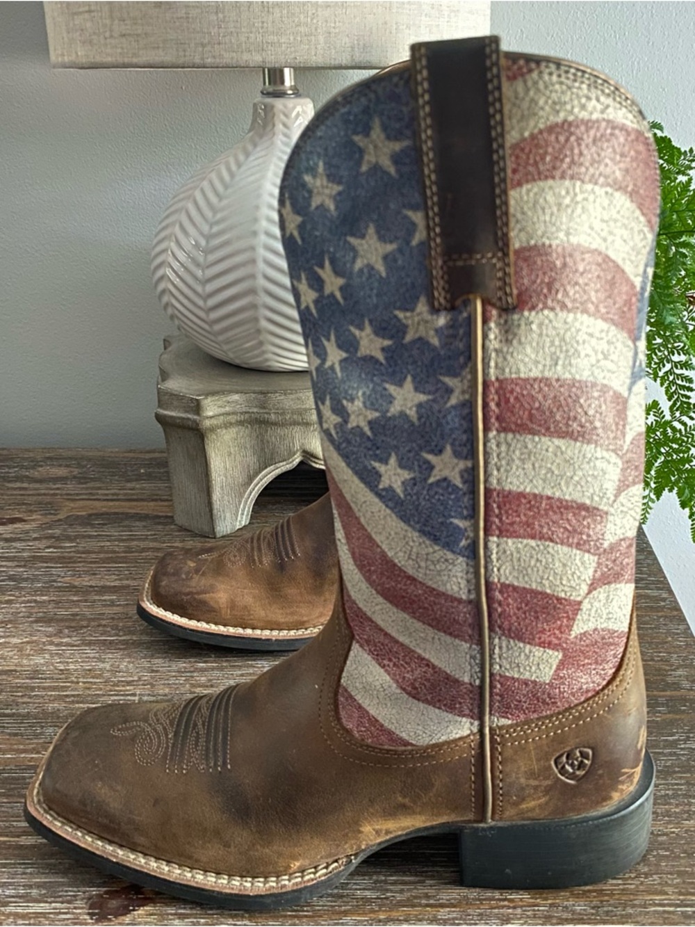 Ariat Level Up Patriot Leather Western Cowgirl Cowboy Boots American Flag 6.5B - Picture 4 of 14
